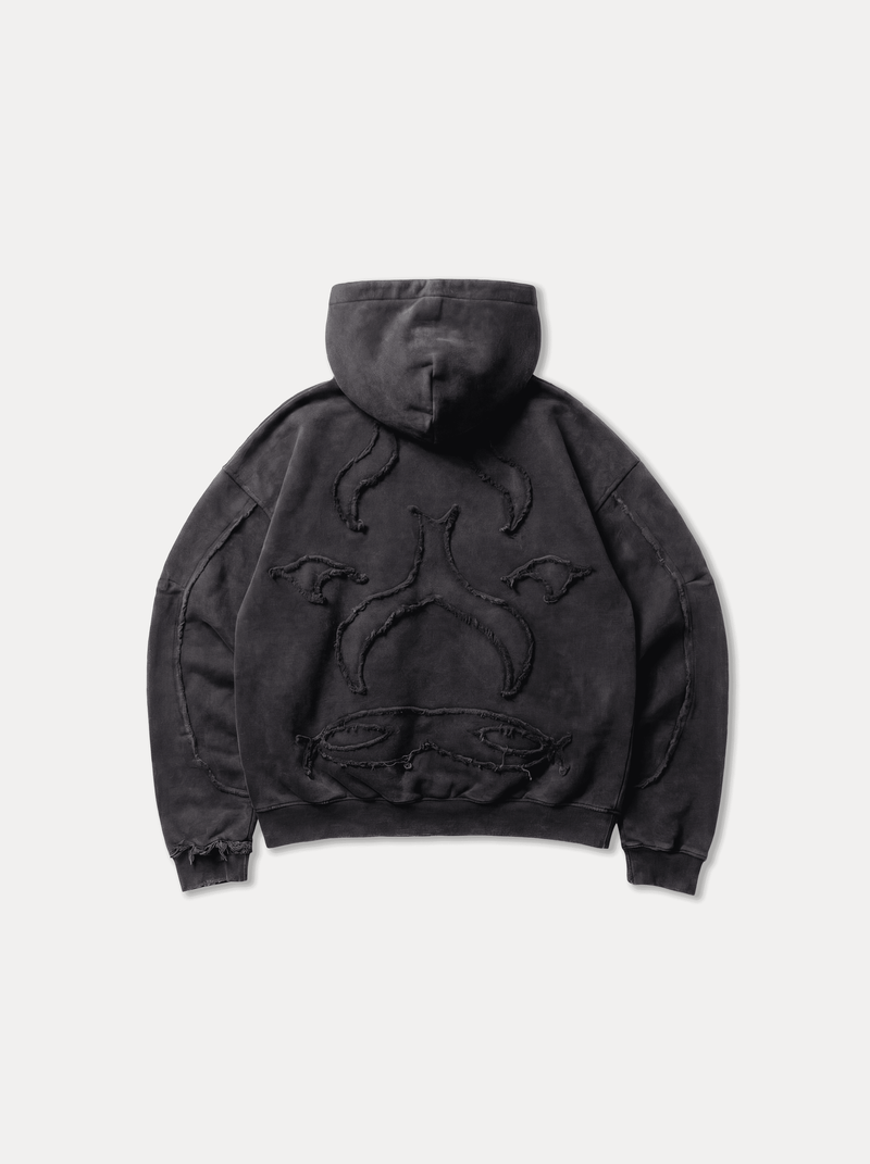 Elusive Core Hoodie, back view with embroidery