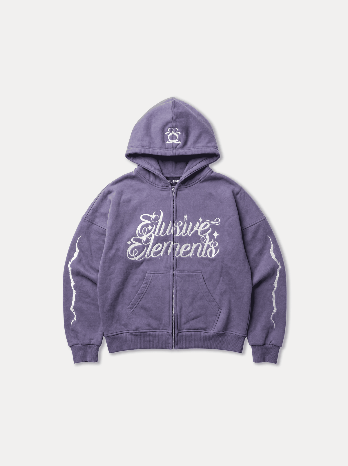 Purple Zipper zip hoodie, front view with embroidery